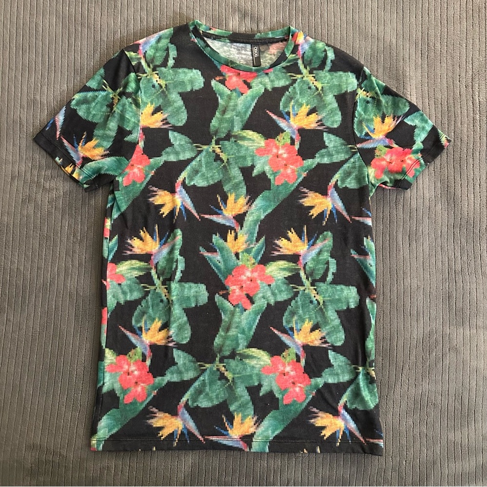 ASOS Black and Green Tropical Short Sleeve Tee